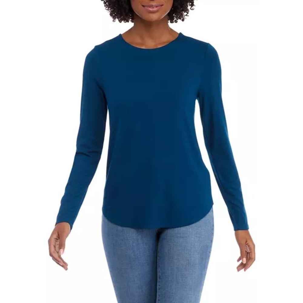 Cupio Long-Sleeved Stretchy T-Shirt Teal Blue Women's Plus 1X​